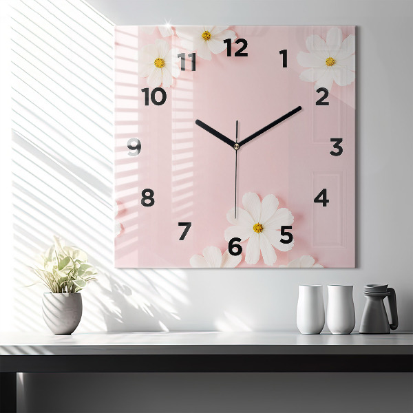Square glass wall clock Daisy flowers