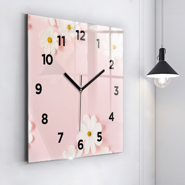 Square glass wall clock Daisy flowers
