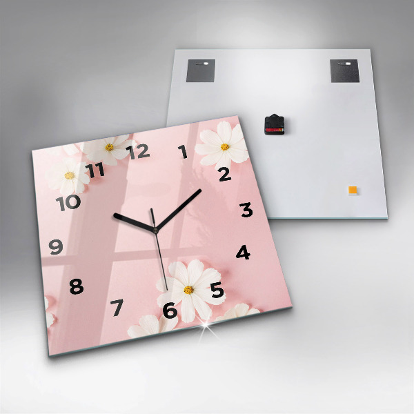 Square glass wall clock Daisy flowers