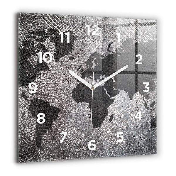 Square glass wall clock World map concrete