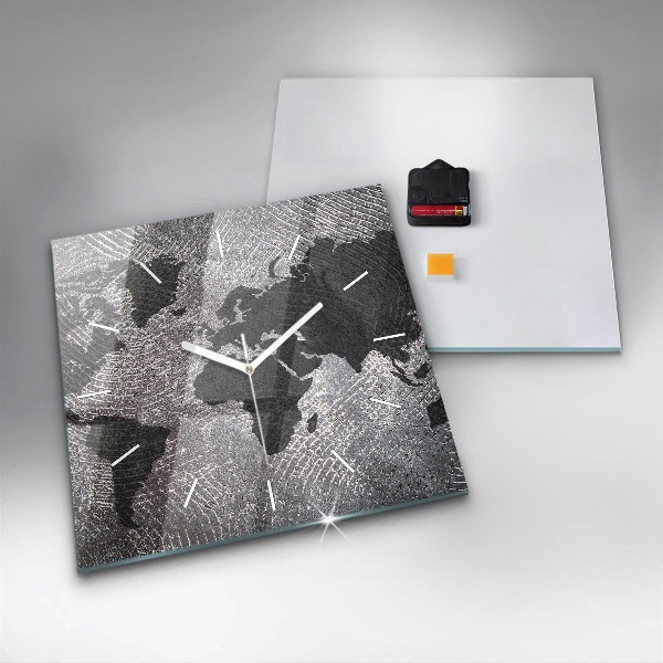 Square glass wall clock World map concrete