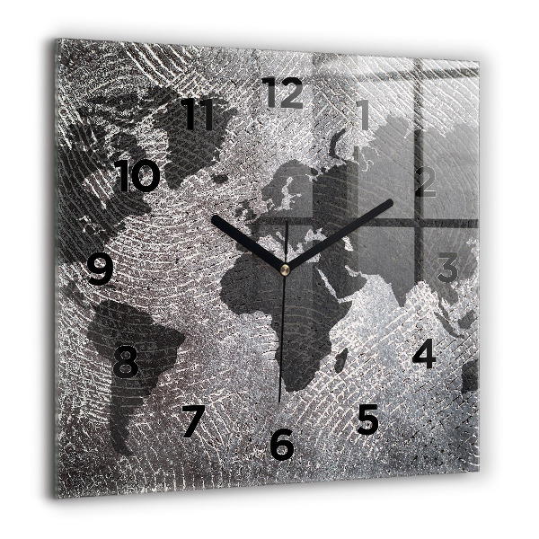 Square glass wall clock World map concrete
