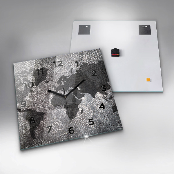 Square glass wall clock World map concrete