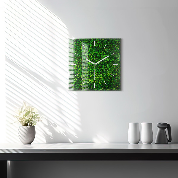 Square glass wall clock Hedge leaves