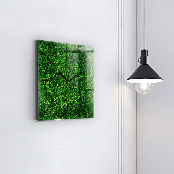 Square glass wall clock Hedge leaves