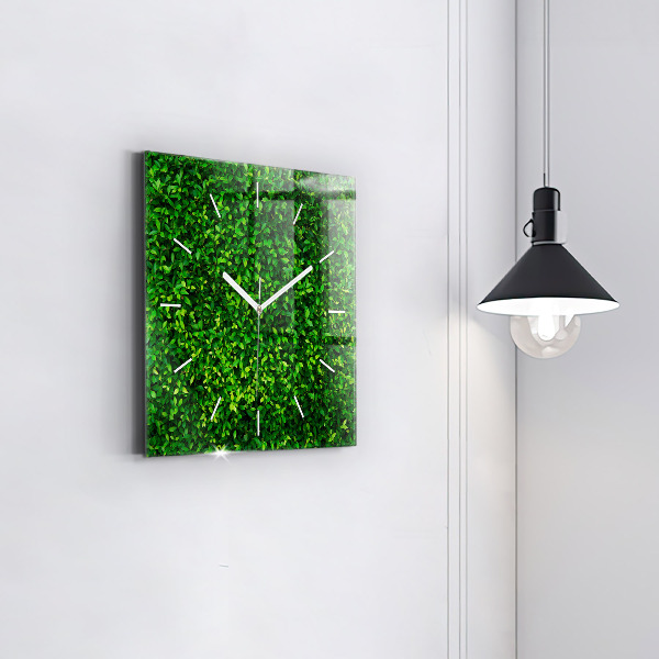 Square glass wall clock Hedge leaves