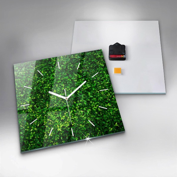 Square glass wall clock Hedge leaves