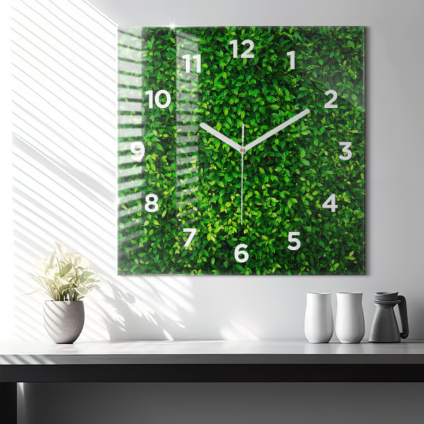 Square glass wall clock Hedge leaves