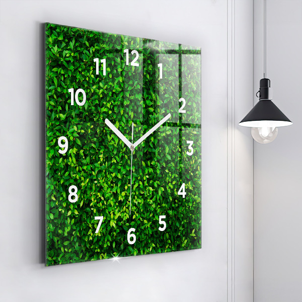 Square glass wall clock Hedge leaves