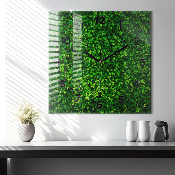 Square glass wall clock Hedge leaves