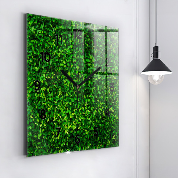 Square glass wall clock Hedge leaves