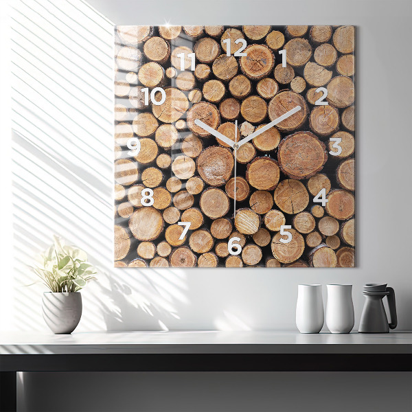 Square glass wall clock Tree rings