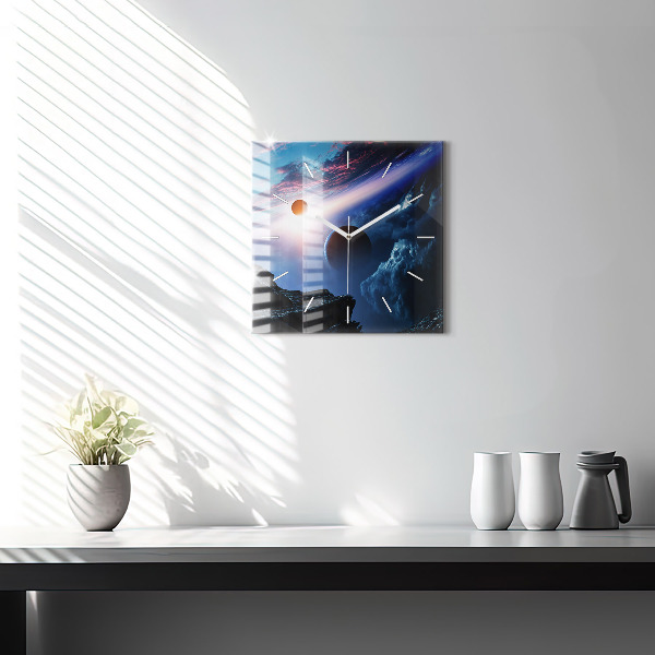 Square glass wall clock Great Galaxy