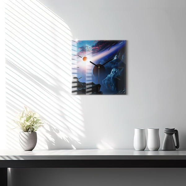 Square glass wall clock Great Galaxy