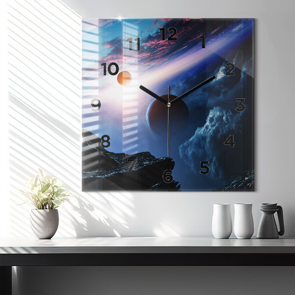 Square glass wall clock Great Galaxy