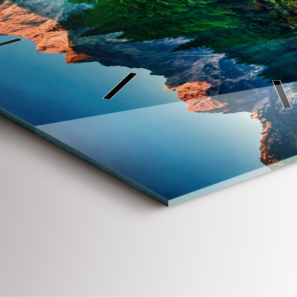 Square glass wall clock Lake landscape