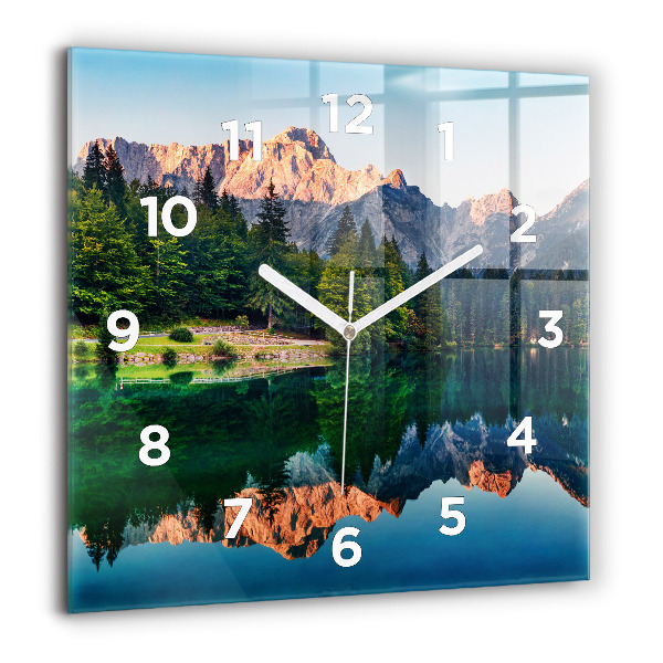 Square glass wall clock Lake landscape