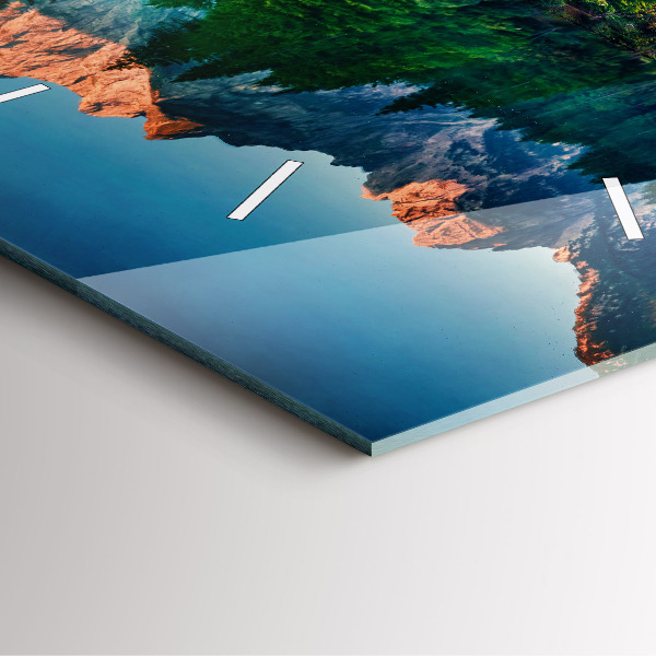 Square glass wall clock Lake landscape