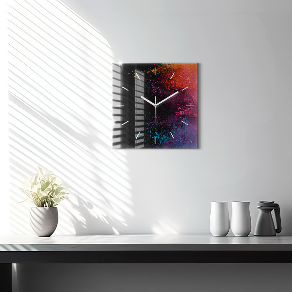 Square glass wall clock Explosion of colors