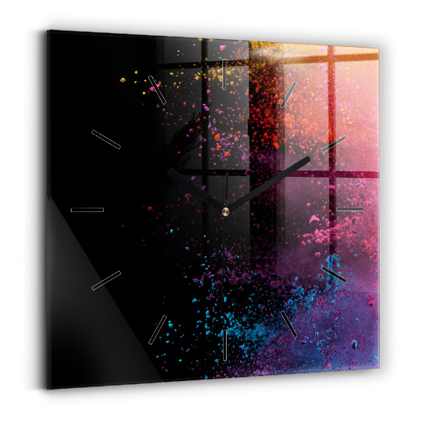 Square glass wall clock Explosion of colors
