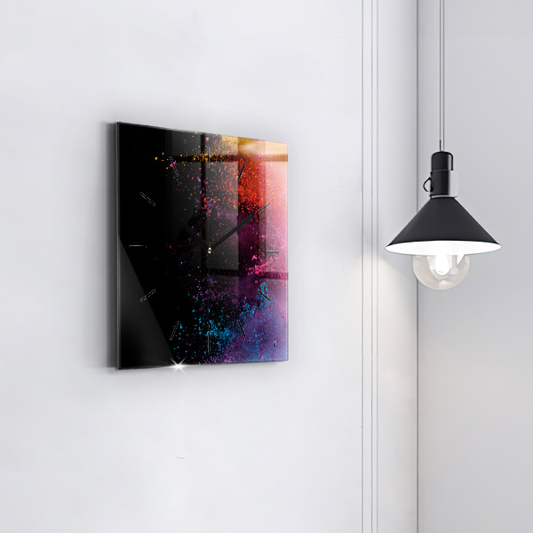 Square glass wall clock Explosion of colors