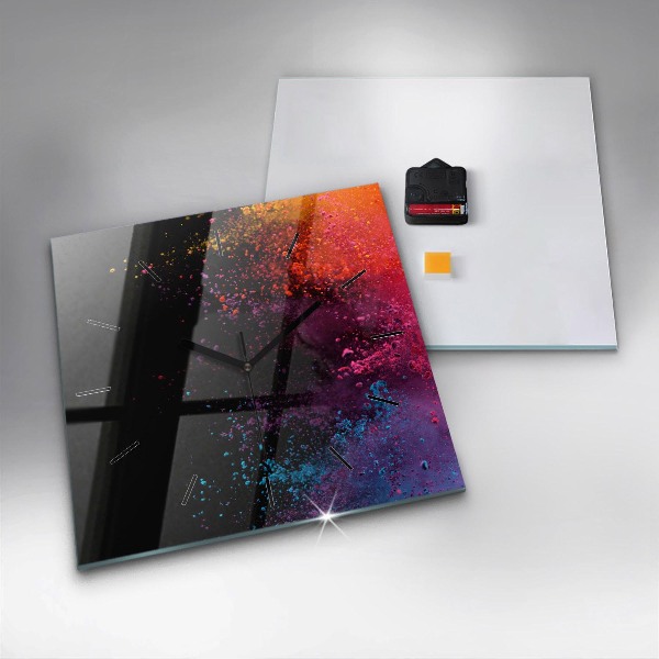 Square glass wall clock Explosion of colors