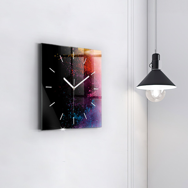 Square glass wall clock Explosion of colors