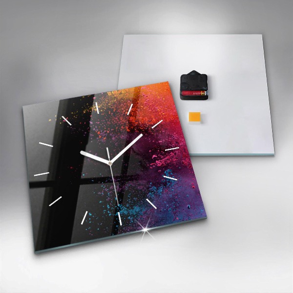 Square glass wall clock Explosion of colors