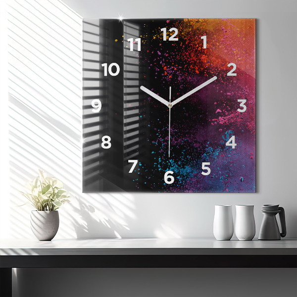 Square glass wall clock Explosion of colors