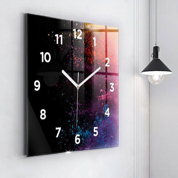 Square glass wall clock Explosion of colors