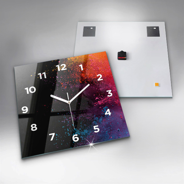 Square glass wall clock Explosion of colors