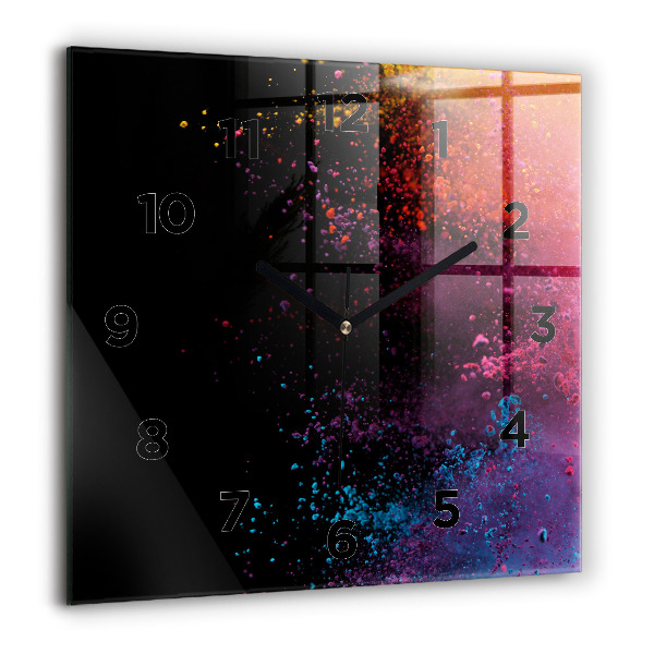 Square glass wall clock Explosion of colors