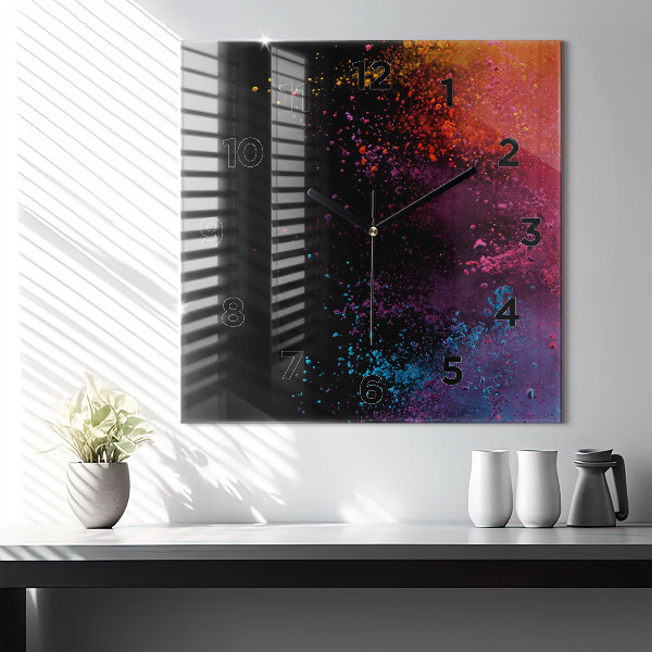 Square glass wall clock Explosion of colors