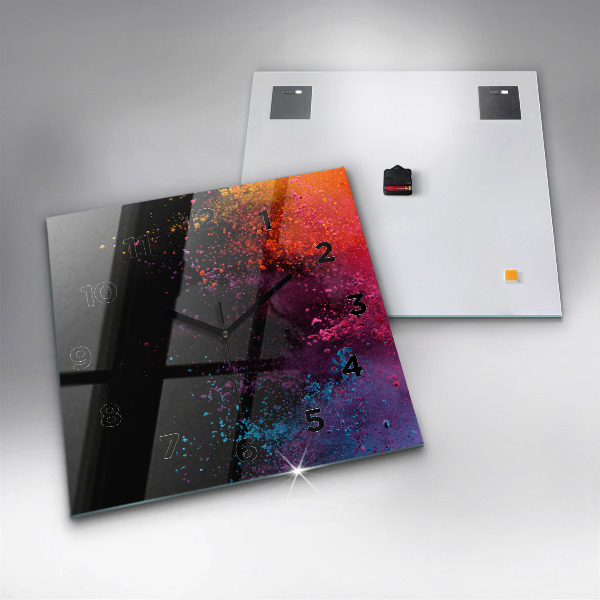 Square glass wall clock Explosion of colors