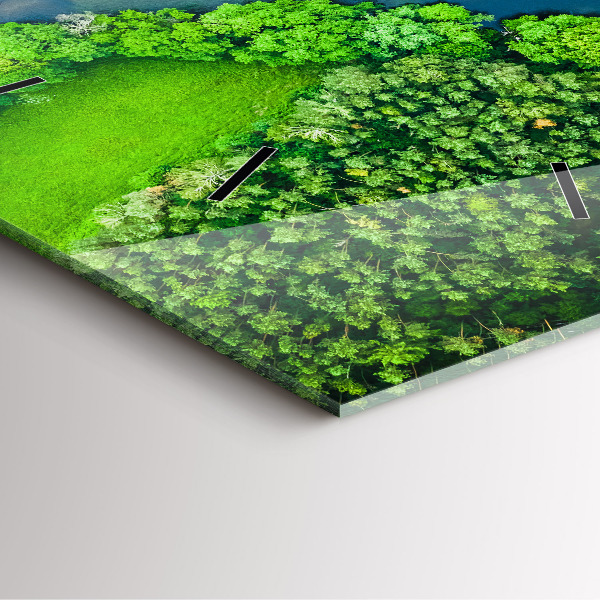 Square glass wall clock River in the forest