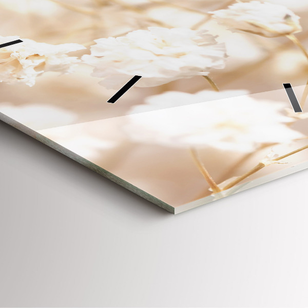 Square glass wall clock Small white flowers