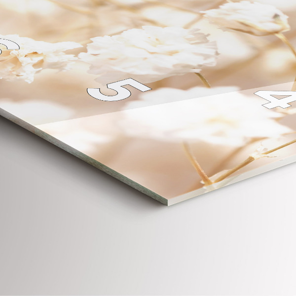 Square glass wall clock Small white flowers