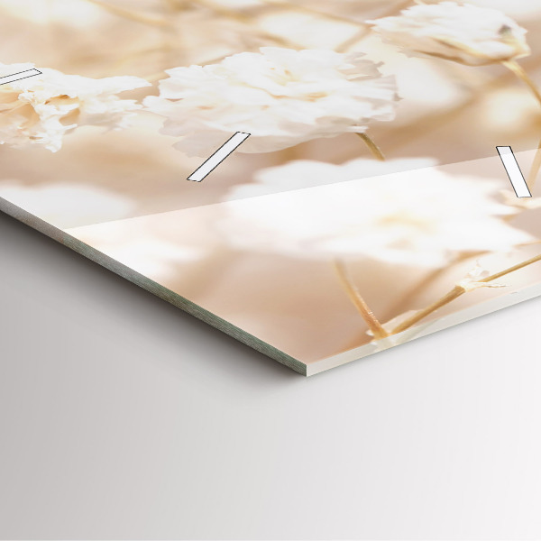 Square glass wall clock Small white flowers