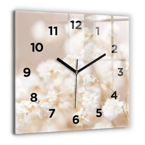 Square glass wall clock Small white flowers