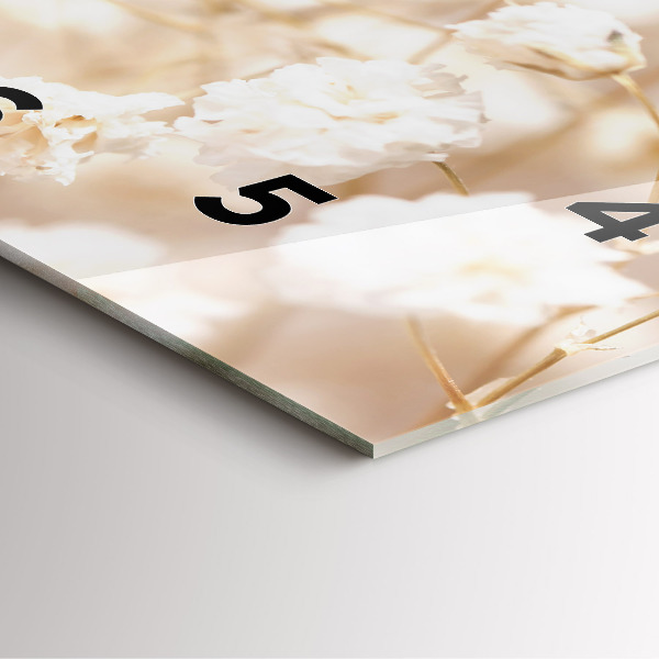 Square glass wall clock Small white flowers