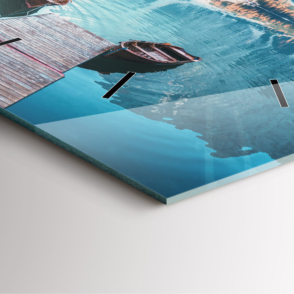 Square glass wall clock Boats on the lake