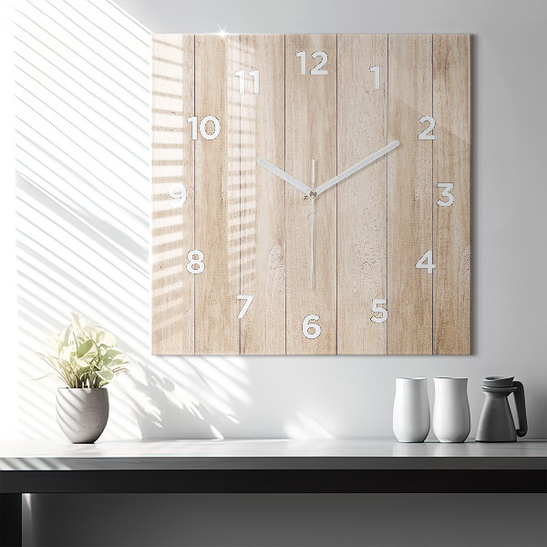 Square glass wall clock Wooden texture