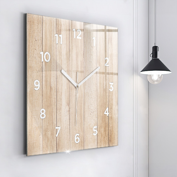 Square glass wall clock Wooden texture