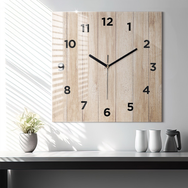 Square glass wall clock Wooden texture
