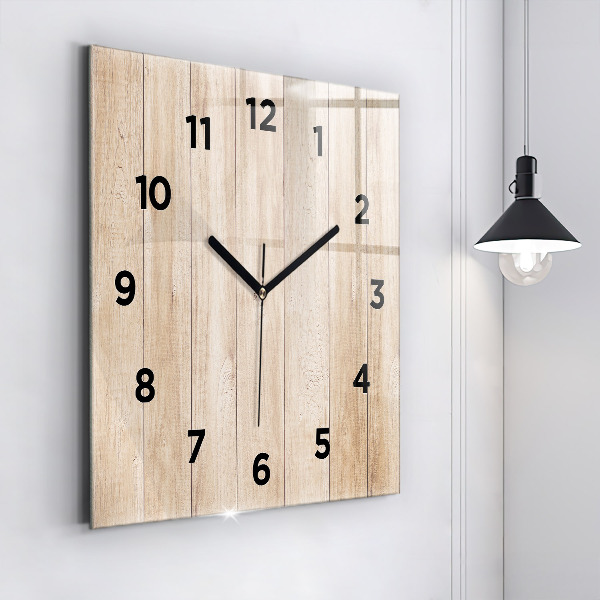 Square glass wall clock Wooden texture