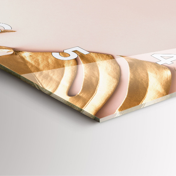 Square glass wall clock Golden tropical leaves