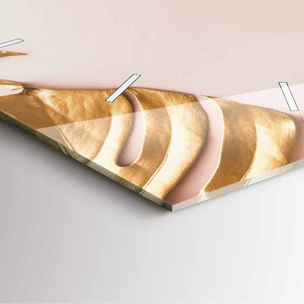 Square glass wall clock Golden tropical leaves