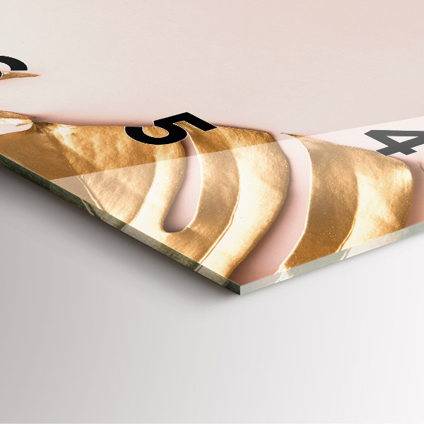 Square glass wall clock Golden tropical leaves