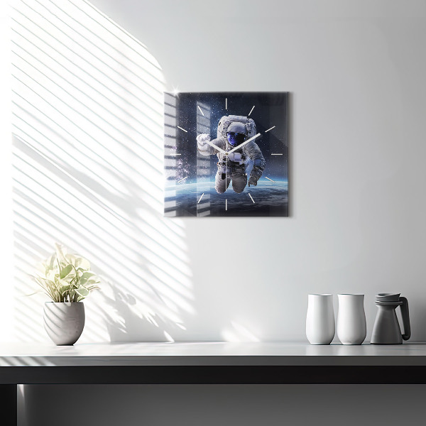 Square glass wall clock Astronaut above the earth