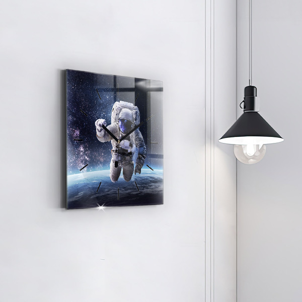 Square glass wall clock Astronaut above the earth
